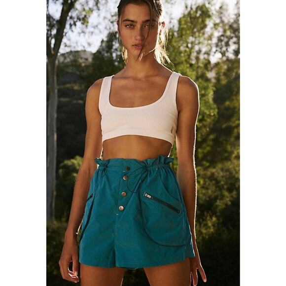 Free People Movement Off the Grid Shorts Size Medium Teal Utility Cargo - Picture 1 of 9